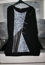 Tunika Shirt AKH Materialmix schwarz grau EG Knöpfe V-Linie