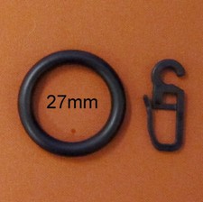 10 - 100 Gardinenringe schwarz 27mm Ringe mit Haken Gardinenhaken Faltenhaken