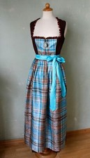 Berwin & Wolff Dirndl lang braun blau kariert Rüschen Balkonette 36 S / 38 M