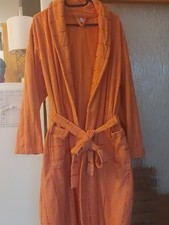 Damen Bademantel Orange mit glänzende Bordüre 44/46 100% BW Taschen