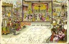 Litho Gruß von der Kirchweih, Tanzende Menschen, Schießbude,... - 3572740