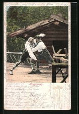 AK Ringkampf, zwei Männer in Trachten beim brüderlichen Wettstreit 1905 
