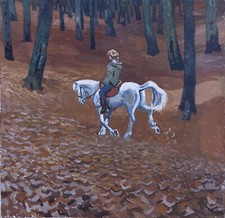Impressionist Karl Adser 1912-1995 Ausritt im Herbstwald Frau Pferd in der Natur