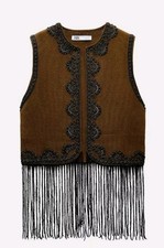 Zara Weste Jacke braun mit schwarzen Schmuckperlen Gr. L Limited Edition Neu