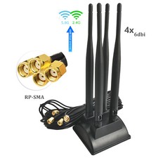 I03D WLAN Antenne 2,4 GHz 5,8 GHz 4x 6dBi RP-SMA Kabel 3m mit Magnet Standfuss