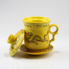 Chinesische Teetasse Porzellan "Goldener Drache", Teetasse mit Deckel und Sieb