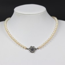 Echte Akoya Perlen Kette Vintage Design Collier Silber 925 mit Saphiren 47 cm