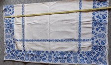 Tischdecke aus Grobleinen natur- blau