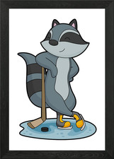 Waschbär eishockey gerahmtes - waschbär,