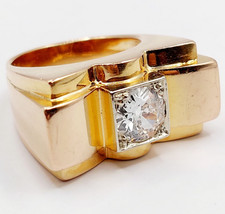 XXL Art Deco Panzer Ring 18k Roségold Diamant Antikschliff 1,25 Karat
