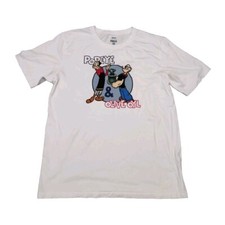 Zara T-Shirt Herren Gr. L Weiß Popeye Cartoon Kurzarm Basic Logo 