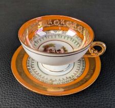 1896-1915 ST Ilmia Sammeltasse Gold Mocca Orange Watteau Wiener Szene Perlmutt
