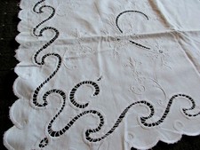 schöne alte Gardine Leinen Richelieu Stickerei 270 x 85 cm
