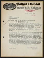 Rechnung Dresden 1939, Pallas & Schaal, Bimsstein-Fabrik, Künstlerische Ansicht 