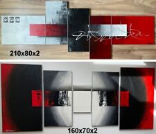 2 handgemalte, mehrteilige Wandbilder, XXL, abstrakt in Rot/Schwarz/Grautönen