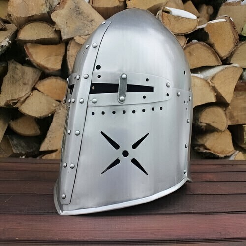 Mittelalter topfhelm 18g stahl - topfhelm,