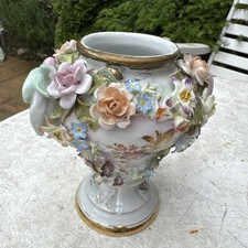 Antike Porzellan/Keramik Vase Amphore mit  Blumen 17 cm hoch