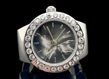 RINGUHR / FINGERUHR / RING UHR  MIT SWAROVSKI  KRISTALLE IP SILBER # SCHMUCKJAGD