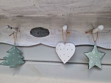 Weihnachtsschmuck Christbaumhänger hellgrün Metall  3 er Set Herz Stern Baum