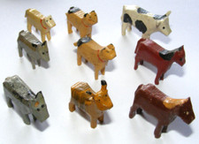 Vintage Erzgebirge Bauernhof LOT Holz Figuren Tiere  Schaf Ziege Hund Kuh Esel