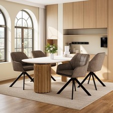 Esszimmerstühle 4er Set Armlehne Küchenstuhl Kunstleder Drehstuhl Dunkelbraun