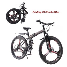 27.5" Klappbares Mountain Bike 21-Gang-Fahrrad Mit Voller Aufhängung Rot Schwarz