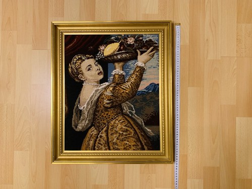 Gobelin stickbild frau mit - -,
