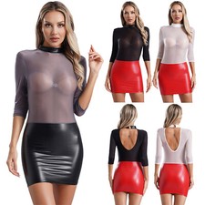 Frauen Hüftkleid Dessous Bodycon Kleid Mieder Spleißt Kleider O-Ring Patchwork