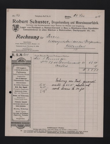 Weiden rechnung 1918 robert - weiden,,