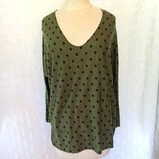 Damen Shirt-Bluse Oliv Grün mit Schwarzen Punkten Casual D385F Größe 44,46,L