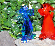 Glasfigur Drache blau gelb