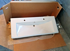 Burgbad "Eqio" Keramik-Doppelwaschtisch 123 cm, großes Becken mit 2 Hahnlöchern