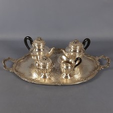 Service Tee Caffè Alpacca Silber Tablett 4 Stück Stil Englisch Vintage Xx Sec