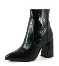 Topshop Hawk Damen UK 8 schwarz Leder Kroko-Muster Blockabsatz spitz Stiefeletten