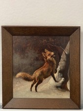 Ölgemälde von 1886 | Fuchs im Wald | Im Holzrahmen | signiert