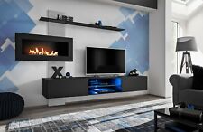 Anbauwand Wohnwand Schrankwand Flame B mit Bio-Ethanol Kamin und Push Click Led