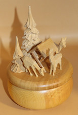 Spieluhr Spieldose geschnitzt Rehgruppe Erzgebirge 17cm top