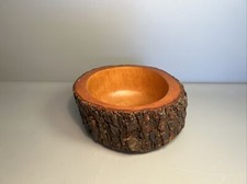 2in1 Kerzenhalter & Schale | Dekoration Holz mit Rinde | Lackiert Vintage #H3