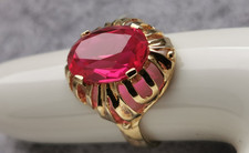 Toller Goldring Gelbgold 585, 14 K Ring SYNTHETISCHER RUBIN, Gr. 62 (19,7 mm Ø)