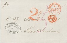 GB „LOMBARD STREET / A / PAID / 22 AU 74“ red CDS charge "2 1/2d" superb SWEDEN