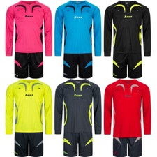 Zeus Herren Fußball Schiedsrichter-Set Langarm Trainings Sport Trikot mit Shorts