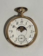 Seltene "Calendrier Brevet" Taschenuhr 585 Gold mit Vollkalender Mondphase 107g