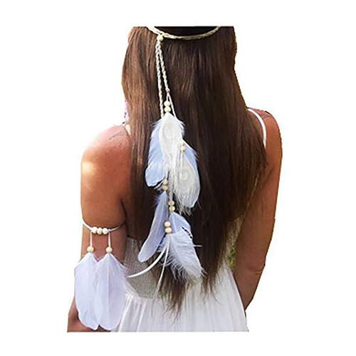 Stirnband armband feder - armband, weiß