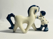 original  Gzhel Porzellan Figur  Kind mit Pferd handbemalt, Russland,, Vintage