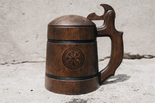 Eichenholz bierkrug mit deckel - eichenholz,