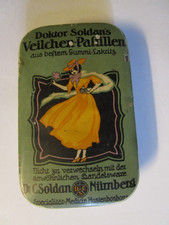 Art Deco Blech-Dose Doktor Soldan´s Veilchen-Lakritz-Pastillen aus Sammlung Rar!