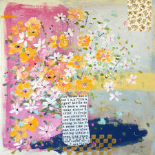 LIZA  LANDBERG "HERE COMES THE SUN" * ORIGINAL GEMÄLDE BLUMEN SONGTEXT BEATLES