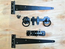 T-Stück Scharnier (2) 14" 350 mm Ringriegel Bolzen Set Holz Gartentor Beschlagset schwarz