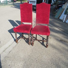 2 antike Hochlehner Stühle  gedrechselt mit rotem Polsterstoff um 1910