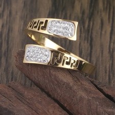 Fingerring Ring Edelstahl elegant offen gold geometrische Strassstein-Einlage